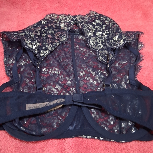 Victoria's Secret Dream Angels Unlined Bra 32D High Neck Blue & Silver Metallic - Picture 3 of 5